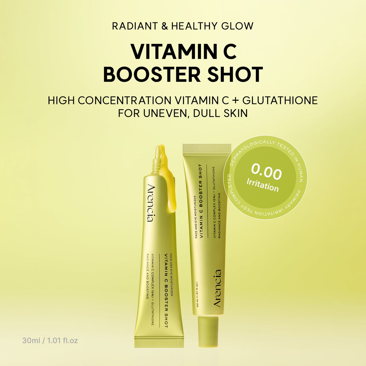 Vitamin C Booster Shot, Pure Vitamin C + Glutathione for Bright, Healthy Skin Glow, 1.01 fl oz
