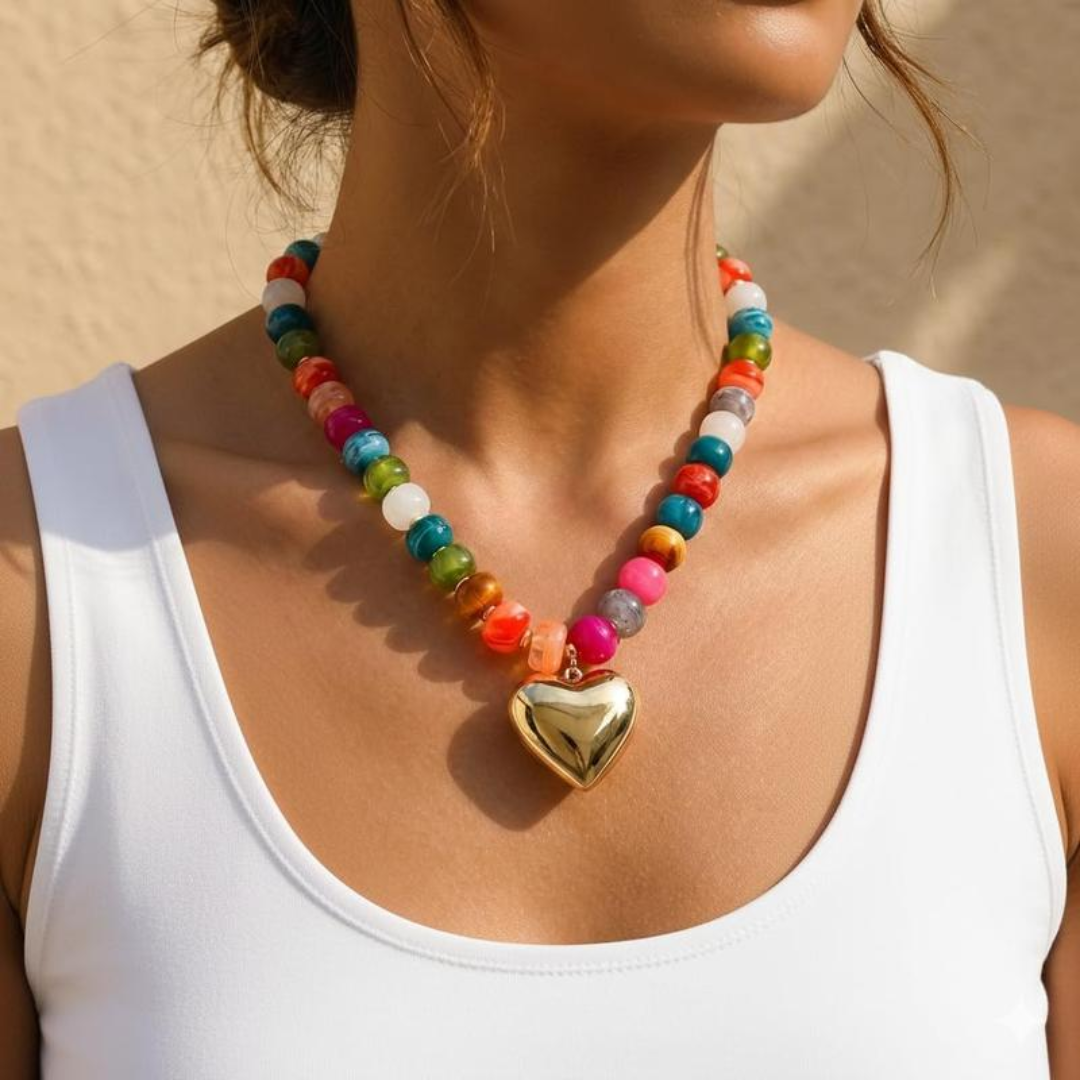 Beaded Chunky Heart Necklace