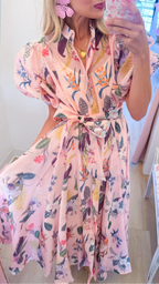 Blushing Botanicals Belted Midi Shirt Dress