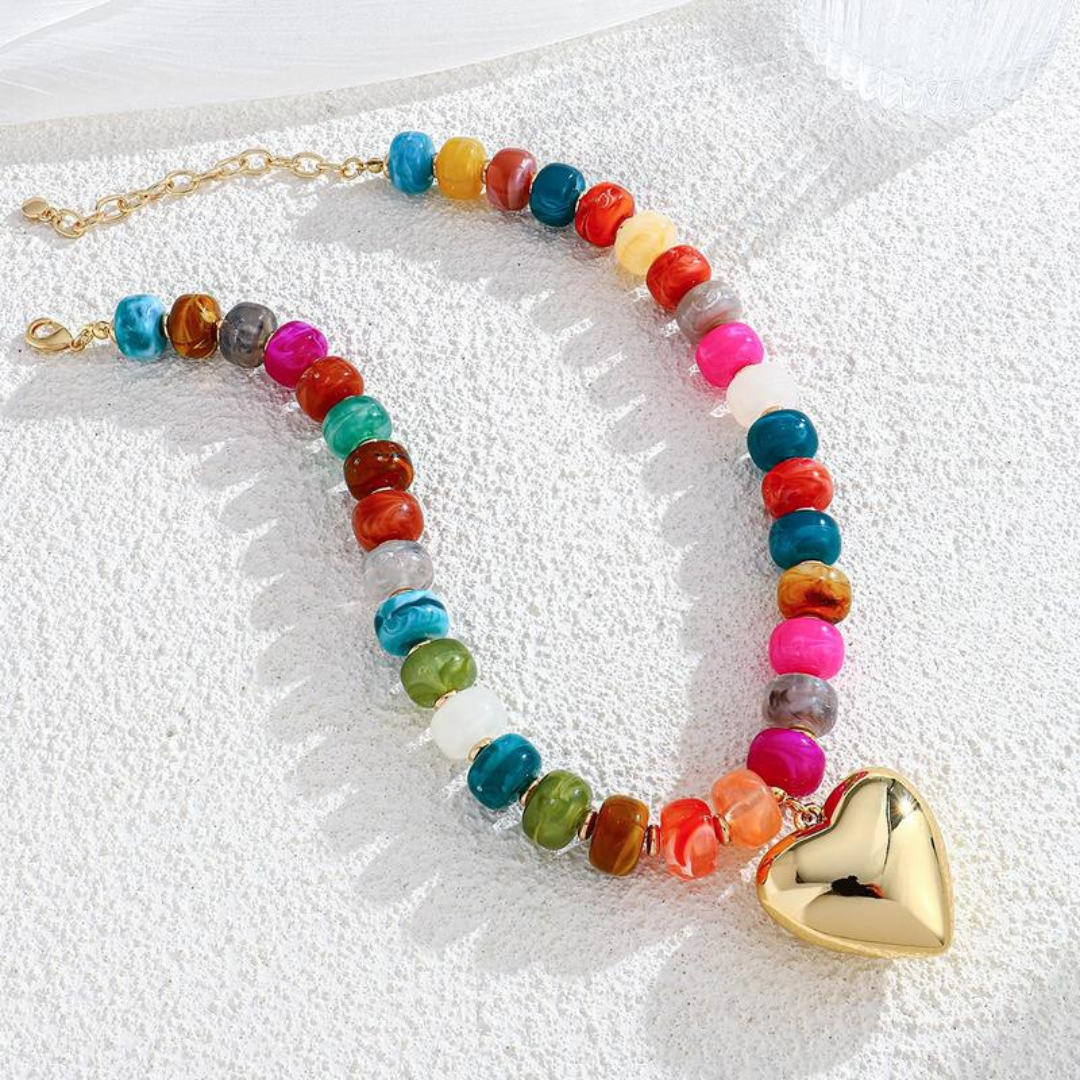 Beaded Chunky Heart Necklace