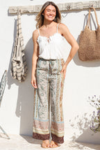 Adelaide Pants - Drawstring High Waisted Wide Leg Pant in Lyla Print