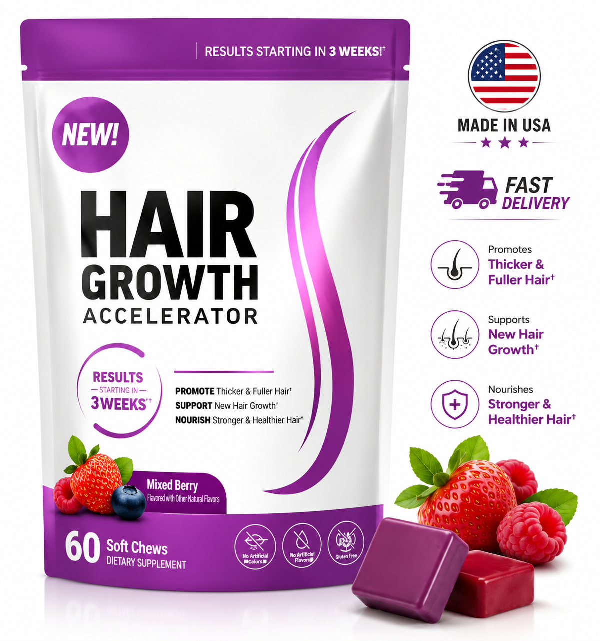 3X Thicker, Fuller Hair – Mixed Berry Hair Growth Support Serenzza