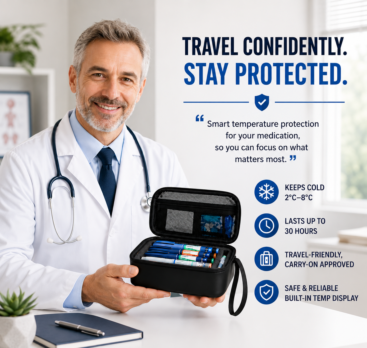 Insulin Cooler Travel Case with Temperature Display & Ice Packs for Travel Serenzza