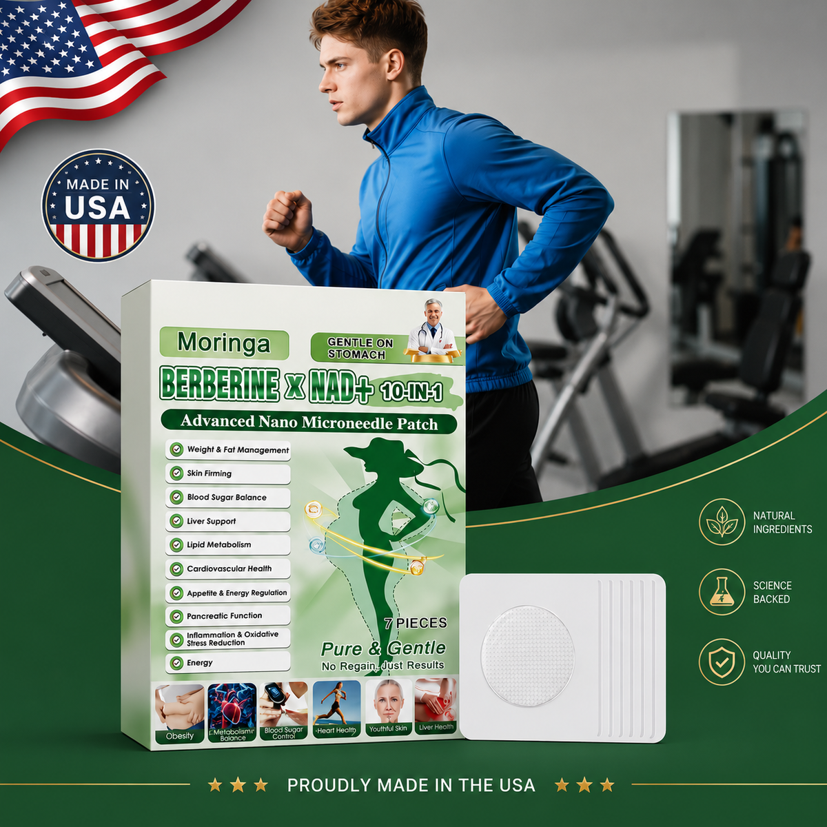 (BUY 1 GET 3) 1-5Boxes Moringa Berberine NAD+ Weight Loss Patches Advanced Nano Microneedle Serenzza