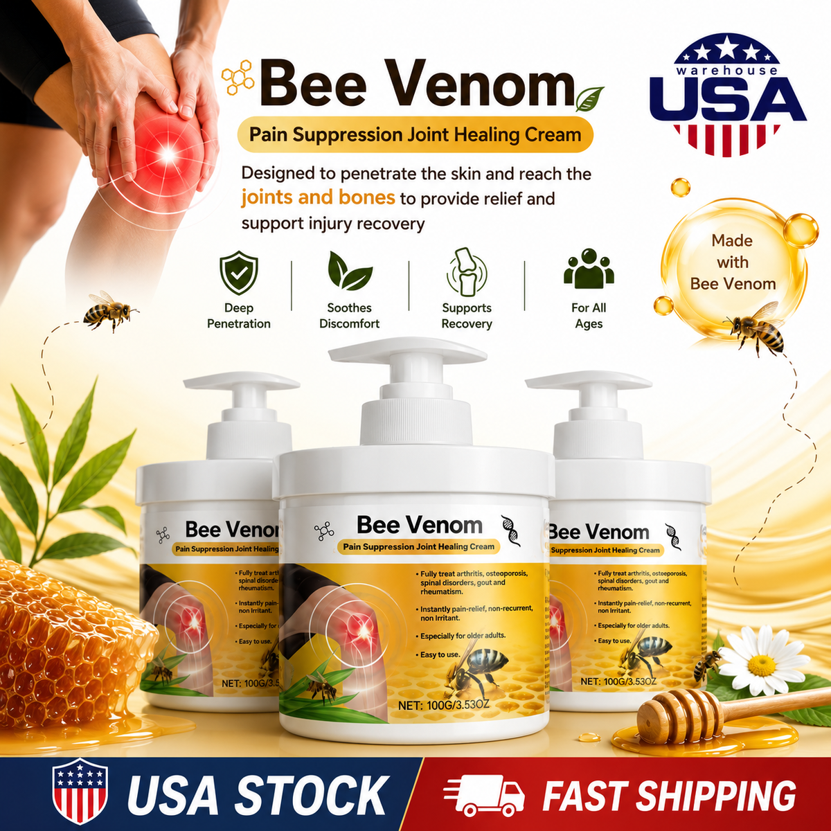 Bee Venom Joint Pain Relief Cream Joint &amp Bone Cream For Men Women Treatment Serenzza