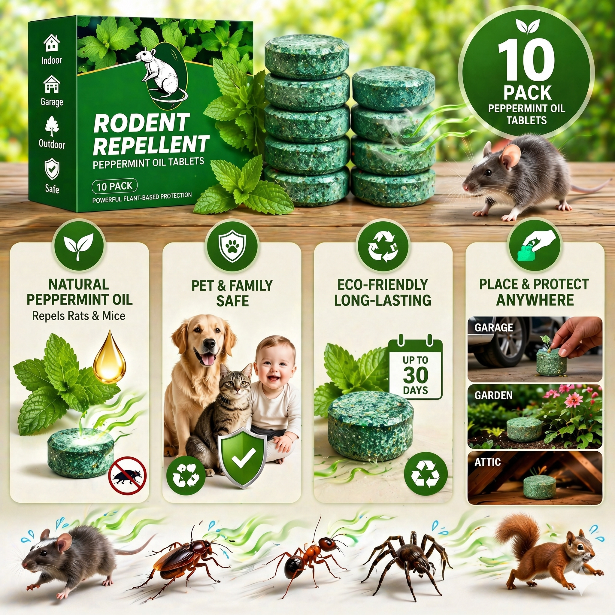 💥LAST DAY SALE 50%OFF💥🟢 Natural Peppermint Rodent Repellent Tablets – 12 Pack-JY