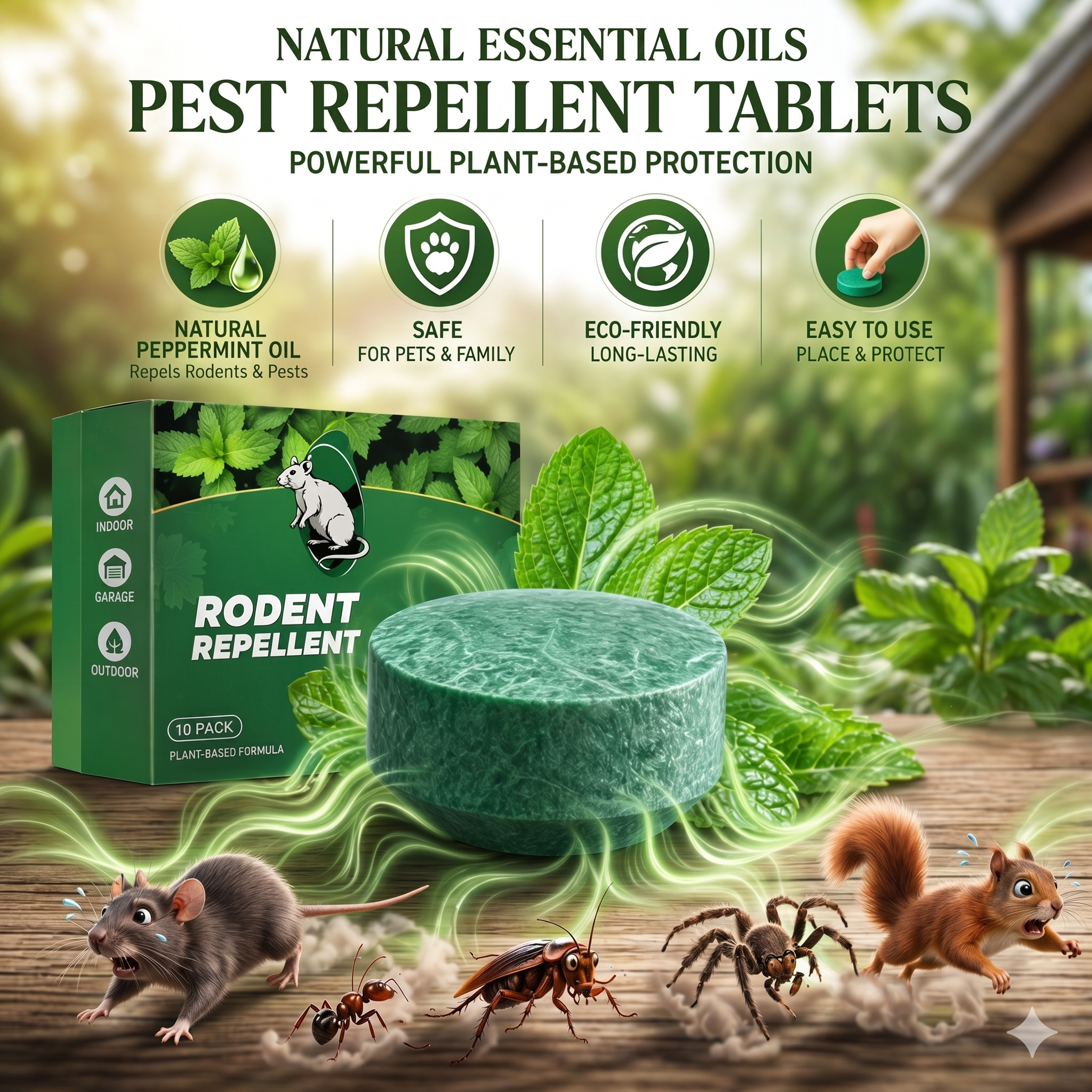 💥LAST DAY SALE 50%OFF💥🟢 Natural Peppermint Rodent Repellent Tablets – 12 Pack-JY