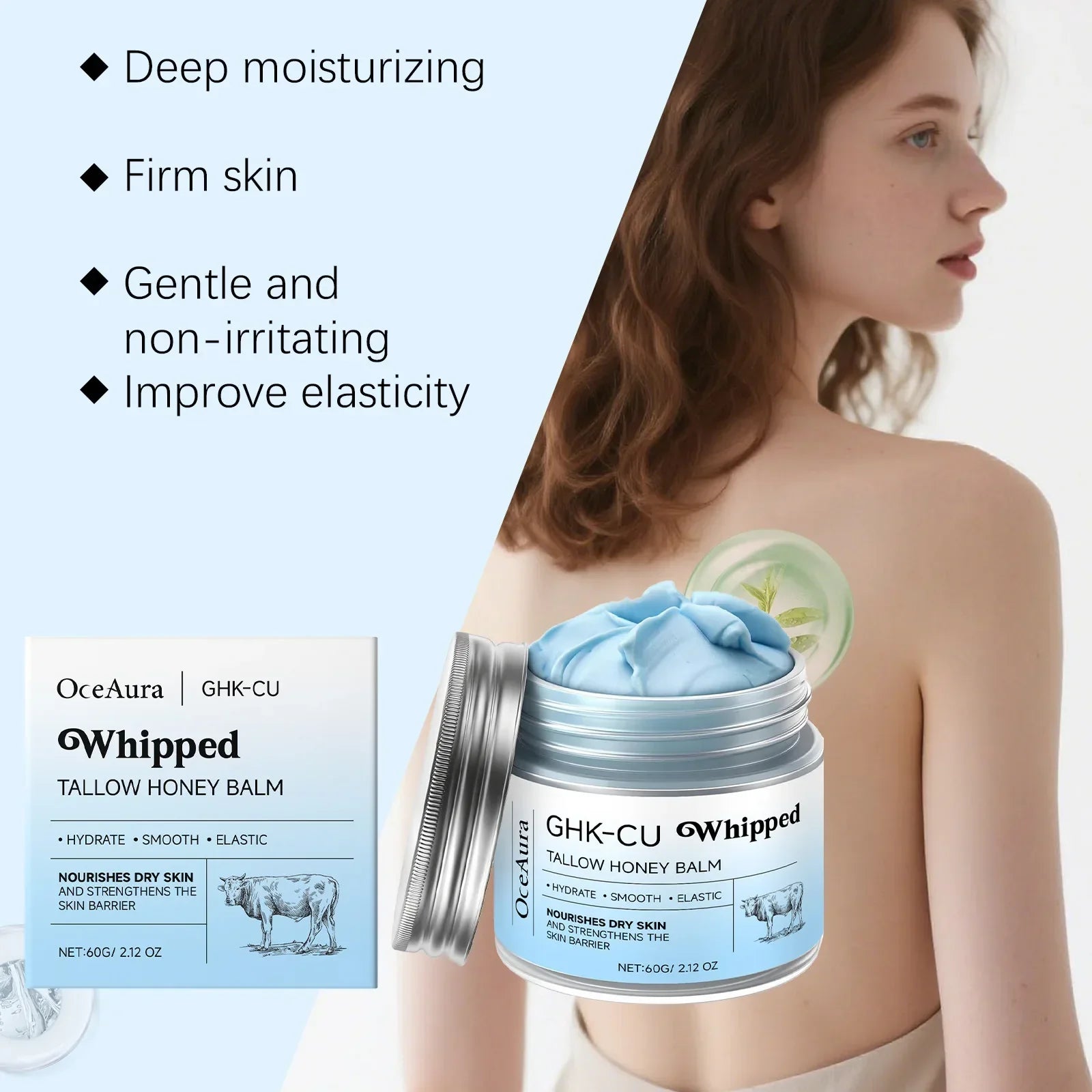 Peptídeos de Cobre GHK-Cu Tallow de Carne para Pele: Bálsamo Azul Manuka Mel Hidratante Facial e Corporal para Pele Madura, Seca e Sensível