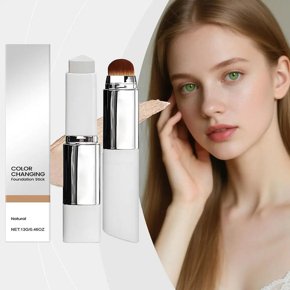 2-in-1 Color Changing Foundation & Concealer Stick with Brush, Lightweight and Moisturizing