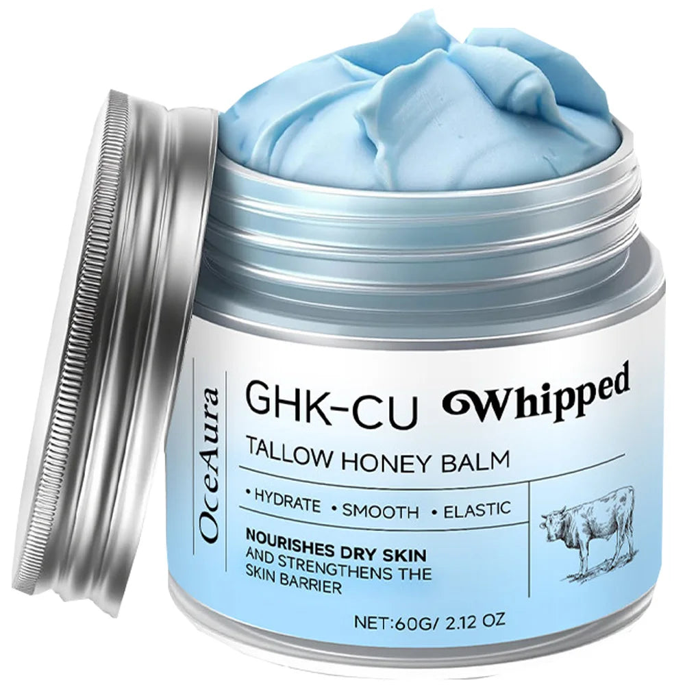 Peptídeos de Cobre GHK-Cu Tallow de Carne para Pele: Bálsamo Azul Manuka Mel Hidratante Facial e Corporal para Pele Madura, Seca e Sensível