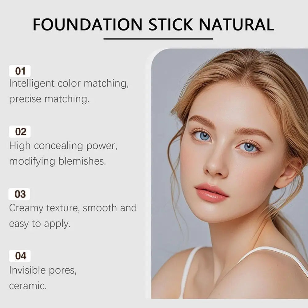2-in-1 Color Changing Foundation & Concealer Stick with Brush, Lightweight and Moisturizing