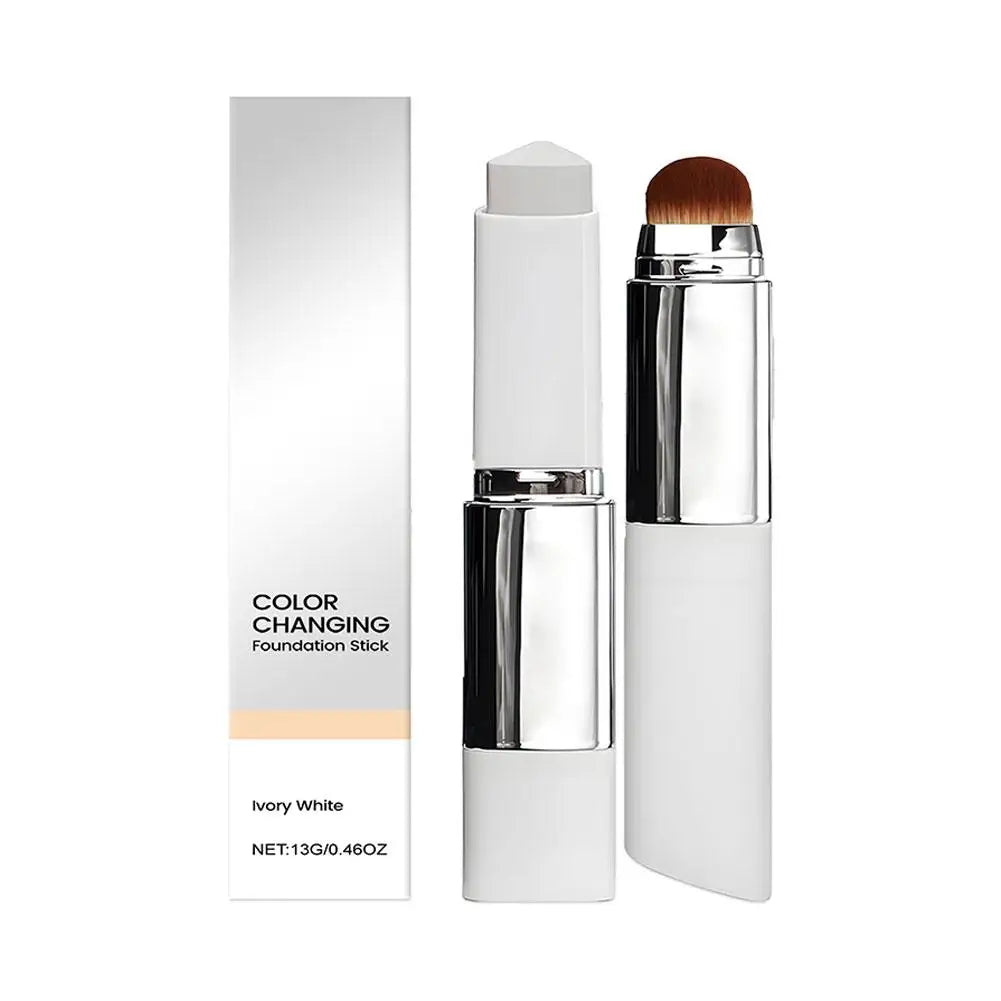 2-in-1 Color Changing Foundation & Concealer Stick with Brush, Lightweight and Moisturizing
