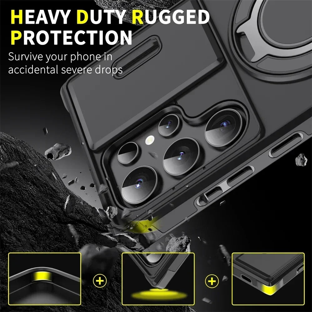 New Slide Camera Protection Magnetic Stand Phone Case for Samsung S25 Ultra