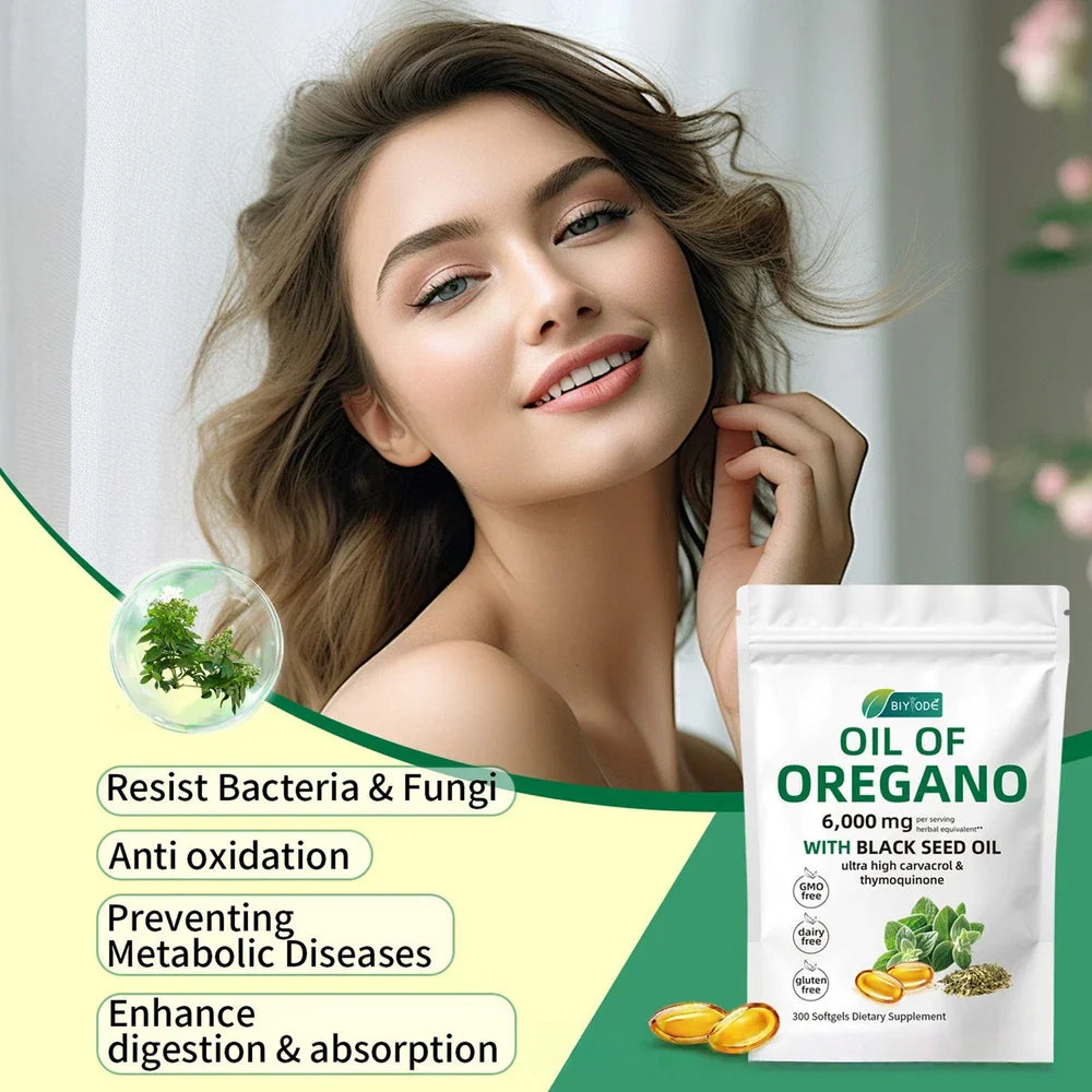 Oil of Oregano 300 Softgels with Black Seed Oil - 6000mg Oregano Oil Strength