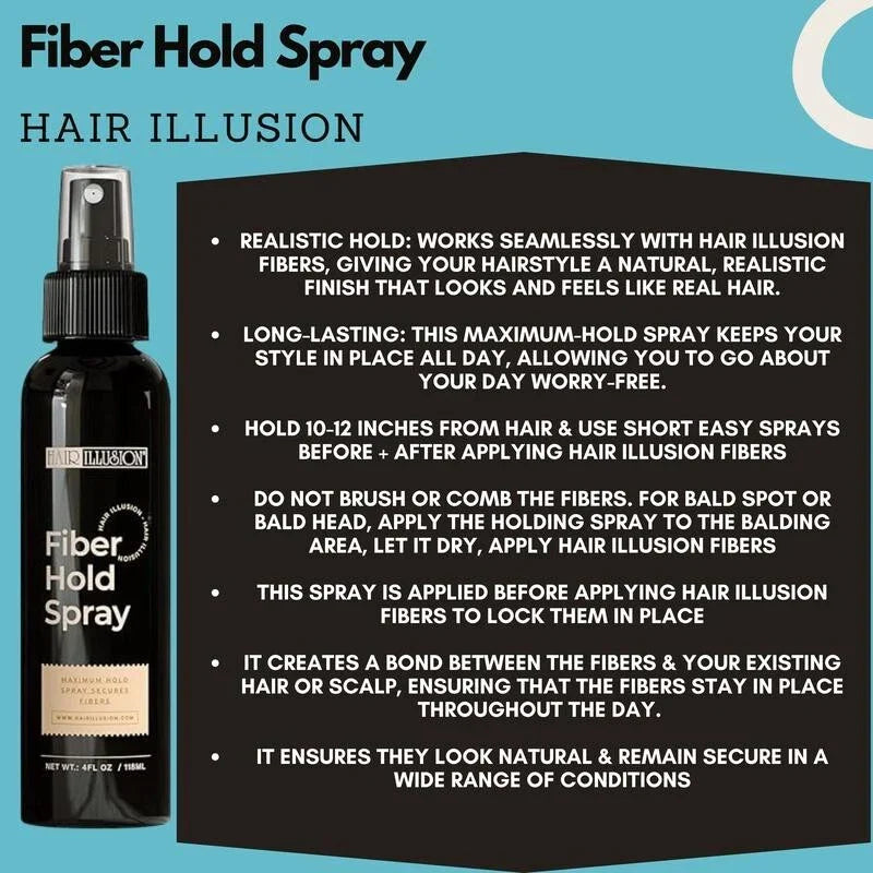 Hair Illusion 100% Real Hair Fibers Combo: Fibers, Hold & Water Spray, & App.