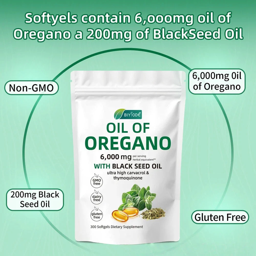 Oil of Oregano 300 Softgels with Black Seed Oil - 6000mg Oregano Oil Strength