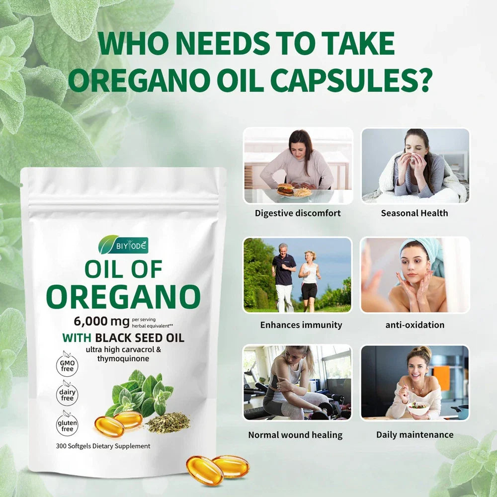 Oil of Oregano 300 Softgels with Black Seed Oil - 6000mg Oregano Oil Strength