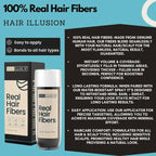 Hair Illusion 100% Real Hair Fibers Combo: Fibers, Hold & Water Spray, & App.