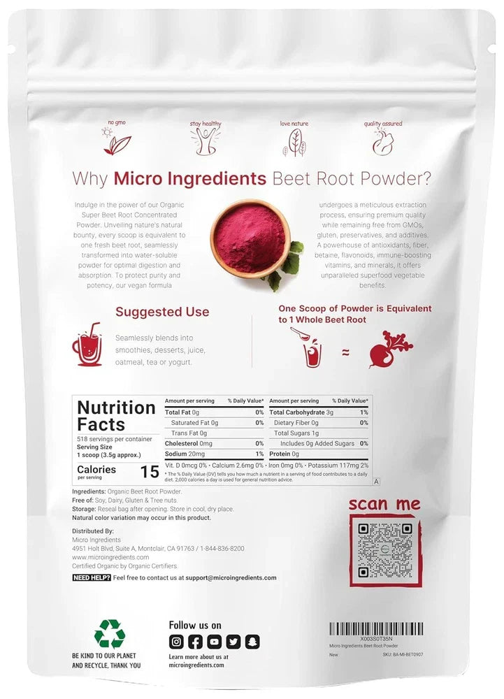 Cold Pressed Organic Beet Root Powder, 4lb | High Concentration, No Additives