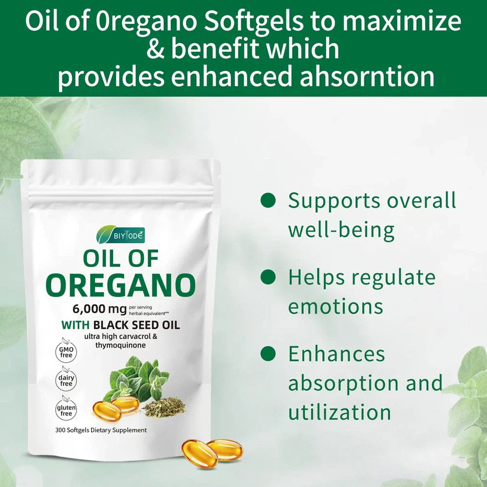 Oil of Oregano 300 Softgels with Black Seed Oil - 6000mg Oregano Oil Strength