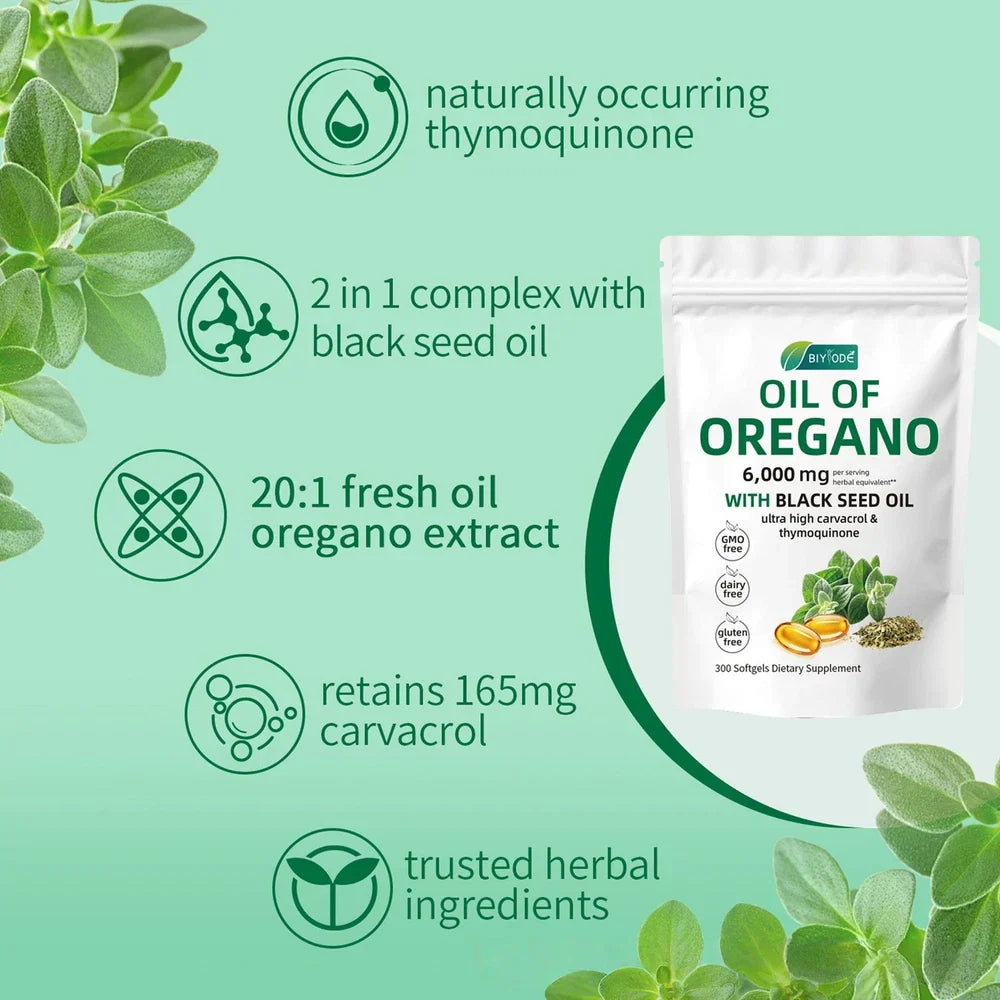 Oil of Oregano 300 Softgels with Black Seed Oil - 6000mg Oregano Oil Strength